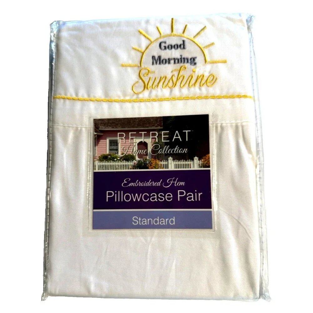 Retreat Home Embroidered Standard Pillowcases Good Morning Sunshine 2 Pack White